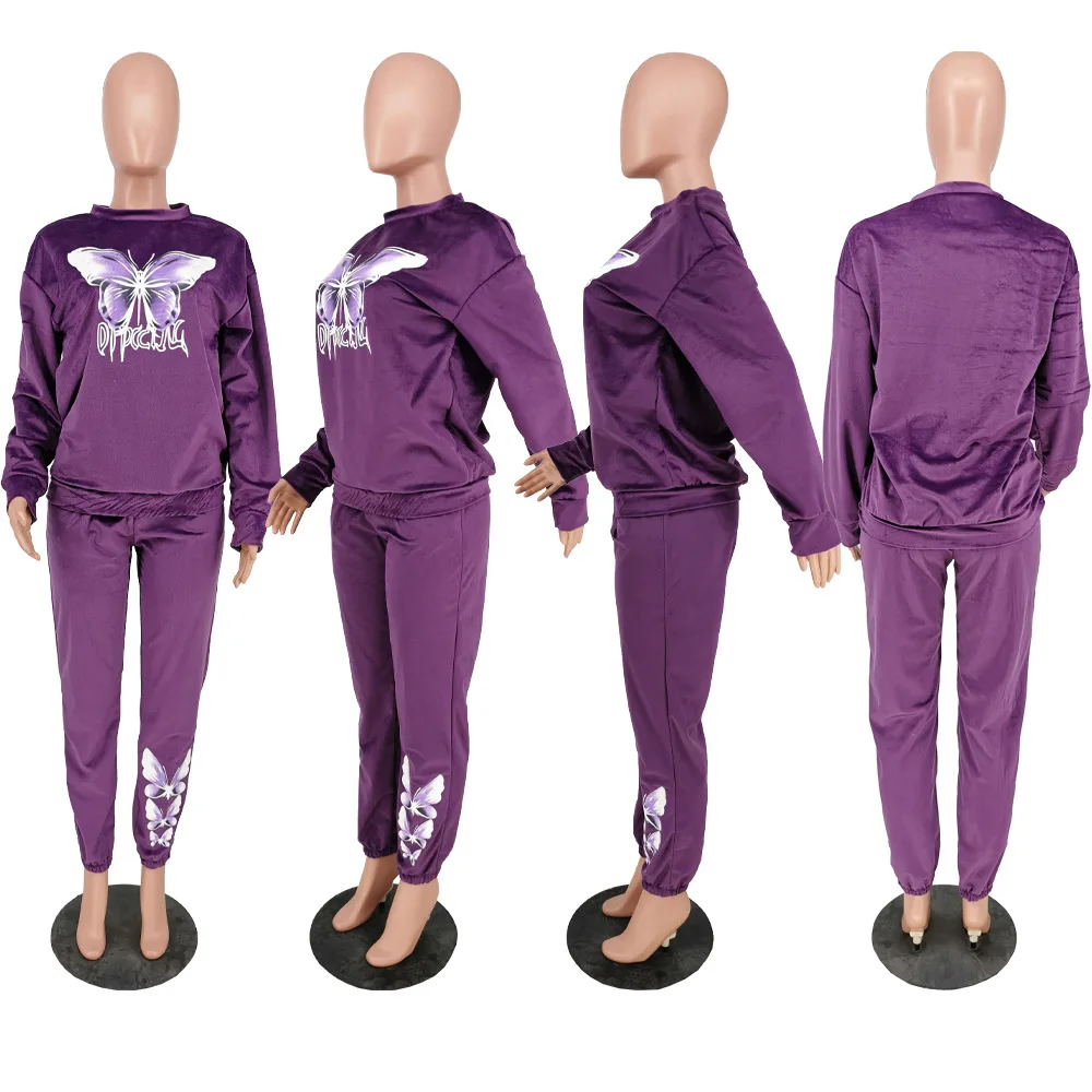 

Tracksuit Women 2 Piece Set Casual Outfit Vintage Print Turtleneck Hoodies Sweatshirt Pants Jogger Suit Street Sweat Suit