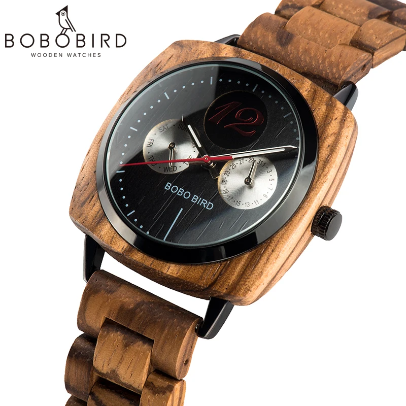 BOBO BIRD relogio masculino роскошные классические деревянные часы с квадратным циферблатом