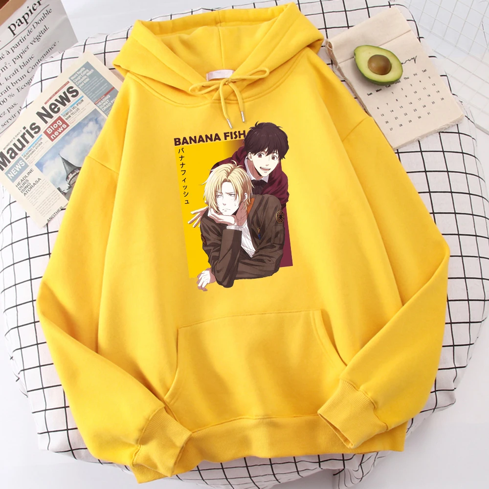 

Japan Anime Banana Fish Print Woman Hooded Harajuku Oversize Hoodies Fashion Casual Hoodie Autumn Fur-Liner Pullover Tops Male