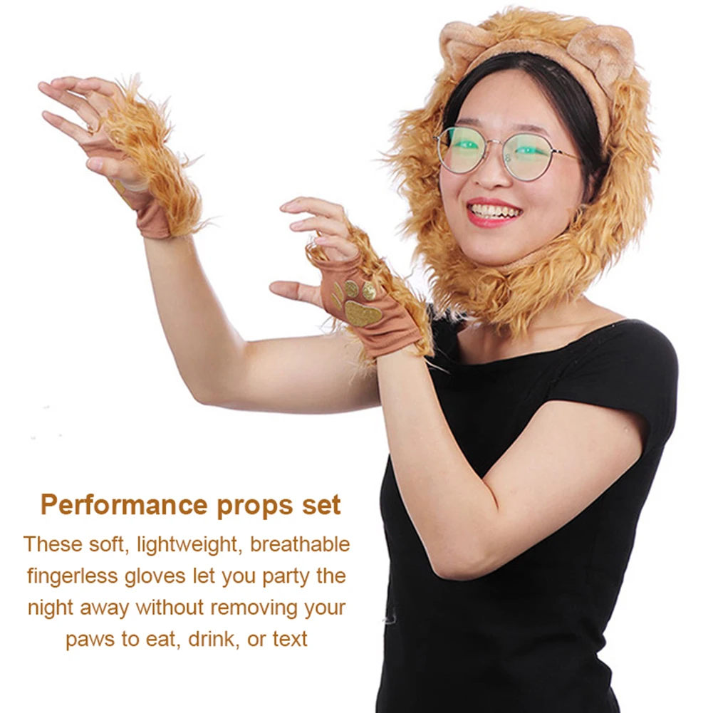 

Halloween Costume Lion Plush Ears Headband Tail and Paws Kit Lion Fingerless Costume for Adults and Kids Aged 3 and Up Party Pro