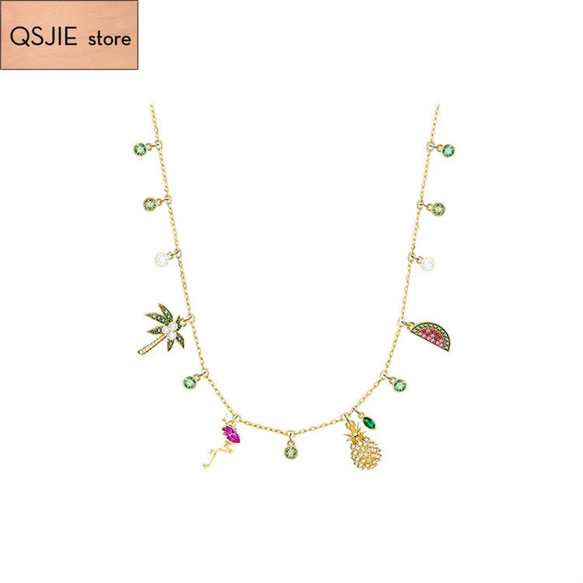 

QSJIE High quality SWA 1:1 four season fruit pineapple chain watermelon Pendant Necklace Charming fashion jewelry