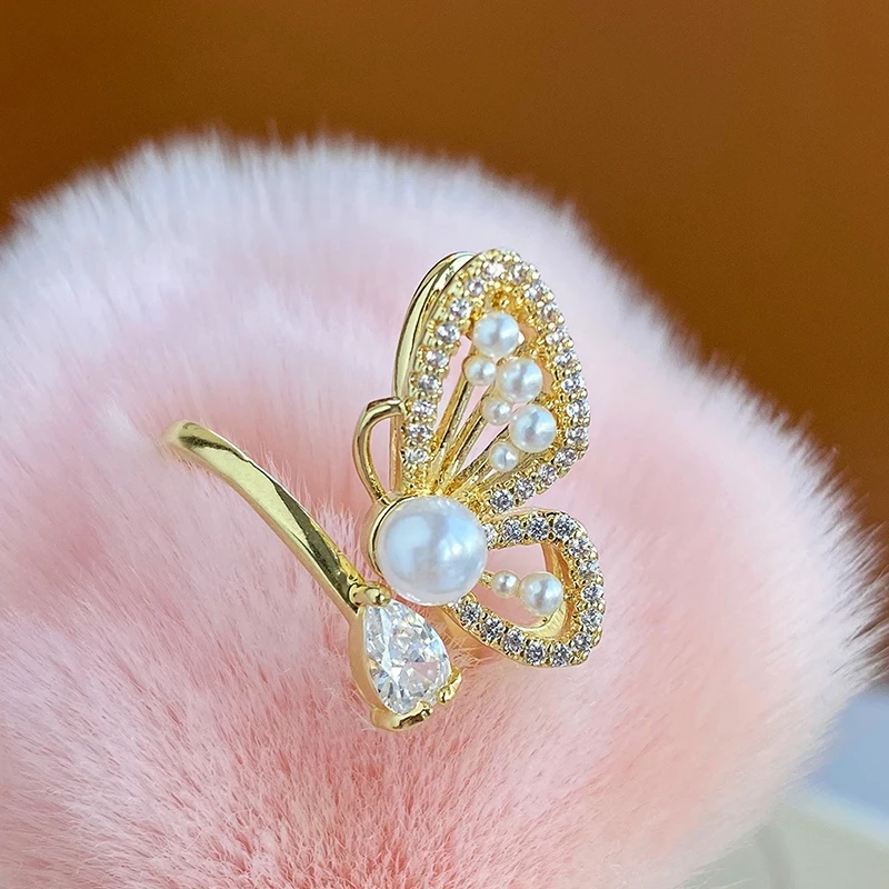 

Ins Hot Advanced 14k Real Gold Butterfly Wings Rings for Women Jewelry Adjustable Open Design Inlay High Quality AAA Zircon Gift
