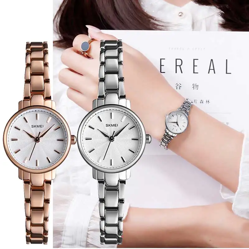 Часы SKMEI женские кварцевые из нержавеющей стали серебристые водонепроницаемые
