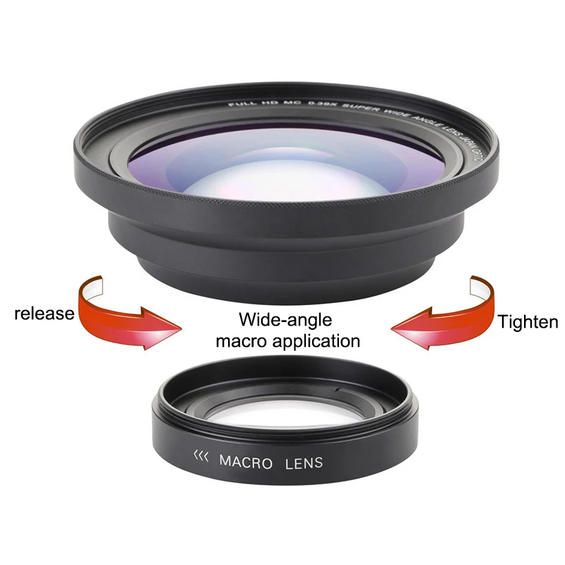 Professional 37mm Macro+72mm Wide Angle Lens 0.39X Full HD for 4K Camcorder | Электроника