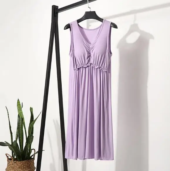 

Sexy nightwear women cotton nightgowns modal comfortable night dress v-neck chest pad sexy sleepwear loose nightshirt female