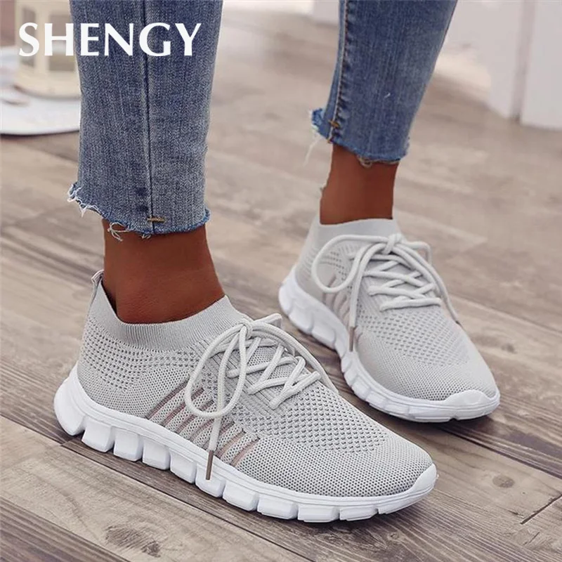 Кроссовки женские сетчатые дышащие мягкие однотонные без шнуровки на плоской