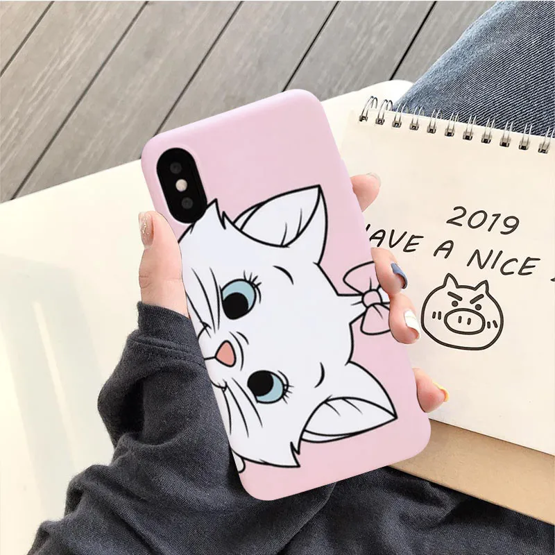 GYKZ мультяшный розовый Marie Cat чехол для телефона для iPhone XS MAX XR X 11 Pro 6 6s 7 8 Plus с животным принтом мягкая матовая задняя крышка Coque Capa