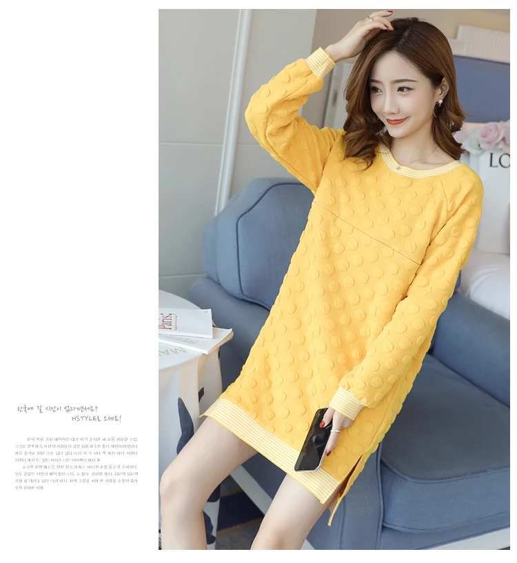 New Winter Round Collar Postpartum Women Fleece Lactation Dress Long High-Low Zipper Fly Maternity Breastfeeding Dress Cute