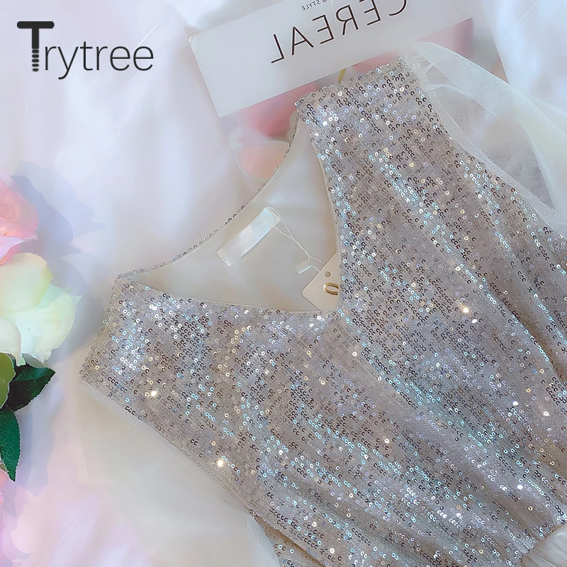 Trytree 2020 весеннее женское Повседневное платье с v образным вырезом расклешенными