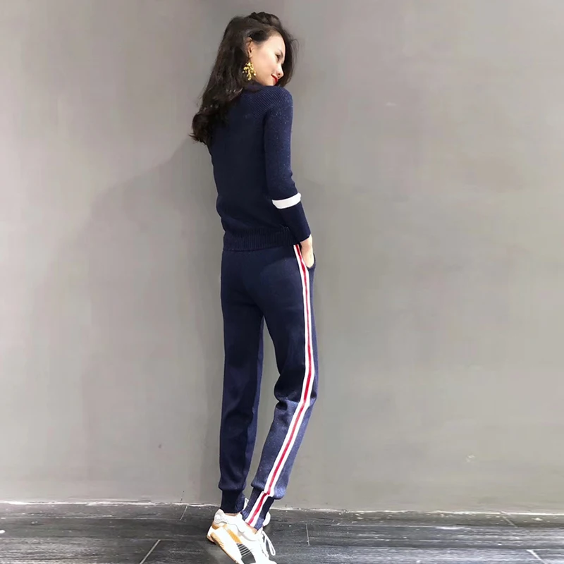 Модный женский вязаный комплект из двух предметов трикотажная куртка с