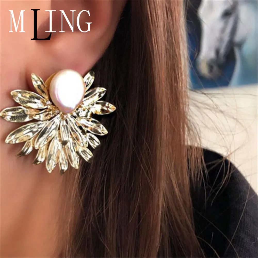 Женские серьги гвоздики из Золотого Сплава MLING винтажные с цветком листьев и