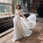 UZN в богемном стиле с открытой спиной Кружева Бисер свадебное платье А-силуэт круглый вырез с коротким рукавом шифоновое Свадебные платья Саудовская в арабском стиле Свадебные платья на заказ