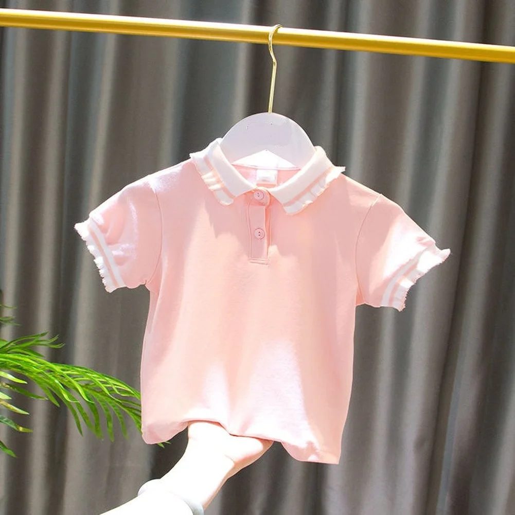 

2021 New Summer Toddler Child Girl Ruffled Short Sleeve Cotton T-Shirt Top 6 Colors Children Girl T-Shirt Clothes