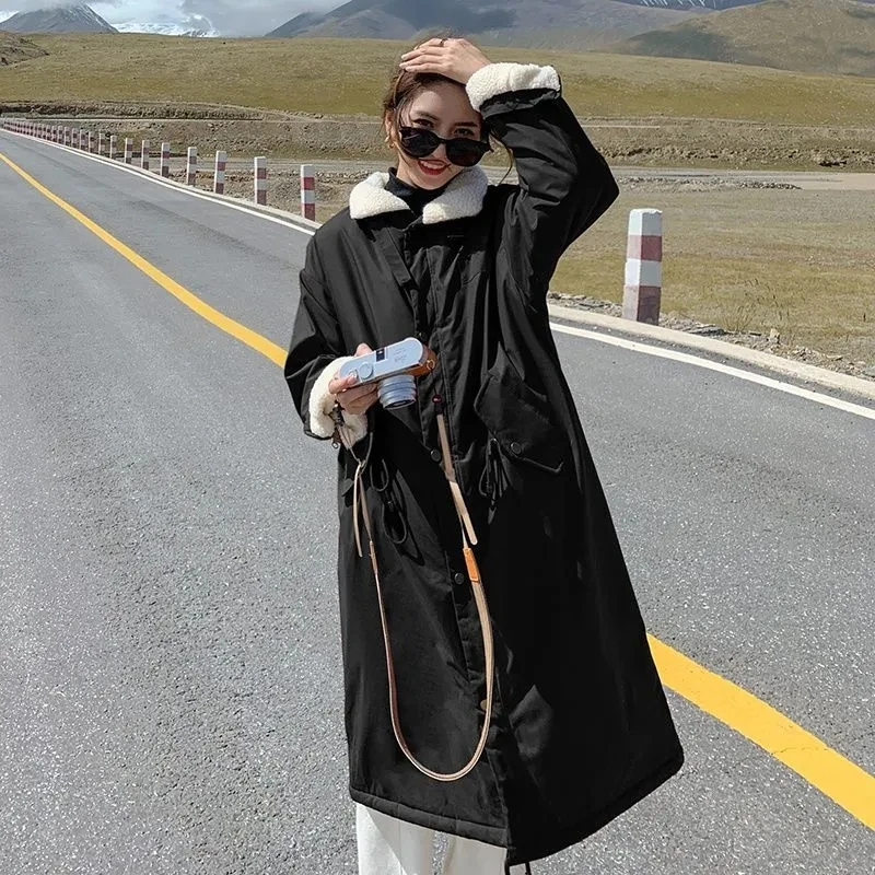 Female Lamb Wool Coat 2021 Women Mid-length Coat Padded Jacket Thick Lamb Wool Winter Coat Anti-season Padded Coat Women Solid C