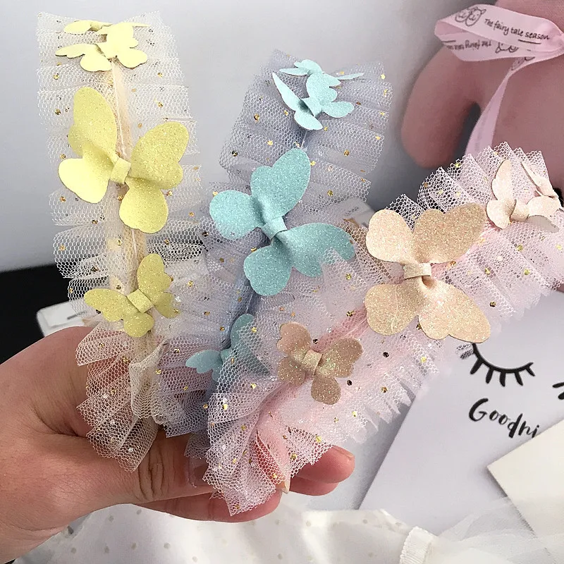 Бутик 12 шт. модные милые тюлевые блестящие повязки для волос с бабочками головные