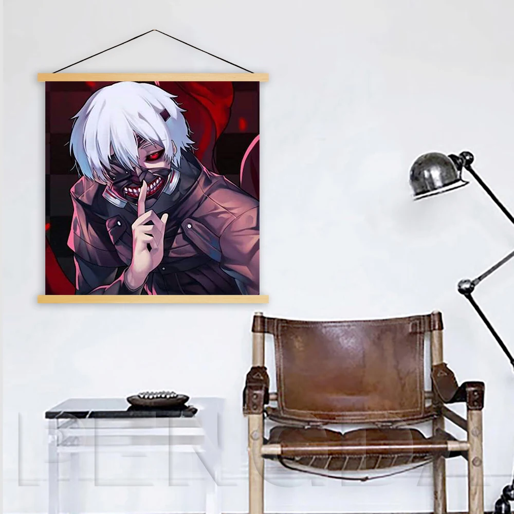 

Современная картина с принтом «Токийский Гуль», холст, настенное искусство, японская анимация, Висячие свитки из массива дерева, Постер в ск...