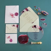 burgundy acrylic wedding invitation cardwine red flowers menu acrylic card high quality uv printing eco friendly ink