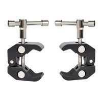 2pack super clamp with 14 and 38 thread 2pcs pack for 15mm 44mm rods cameras lights umbrellas hhooks shelves camera clamp