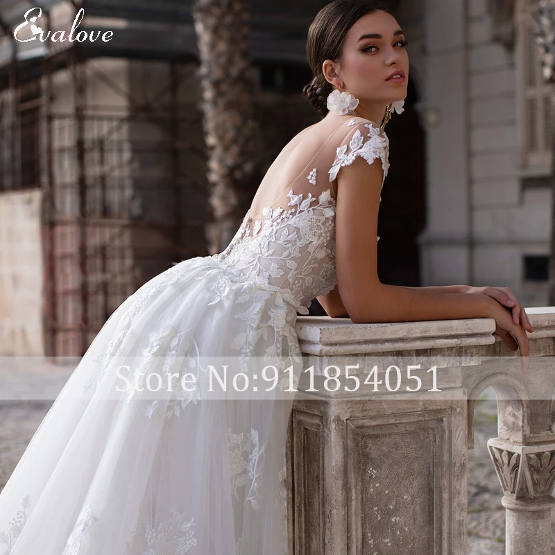 Свадебное платье-Русалка EVALOVE с глубоким круглым вырезом открытой спиной со