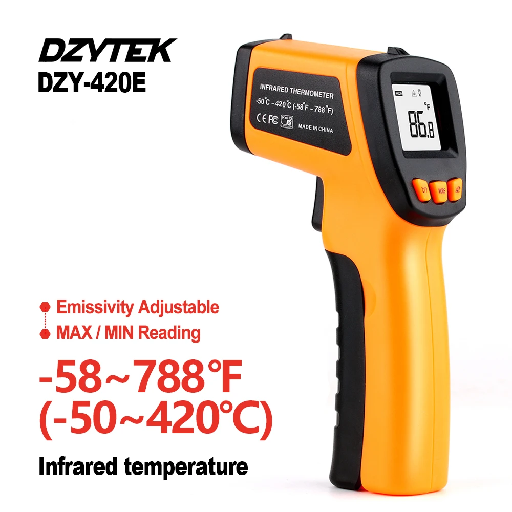 

DZYTEK Non-contact Digital Laser Infrared Thermometer Gun High Low Temperature Alarm -58℉~788℉ Pyrometer Temperature Meter