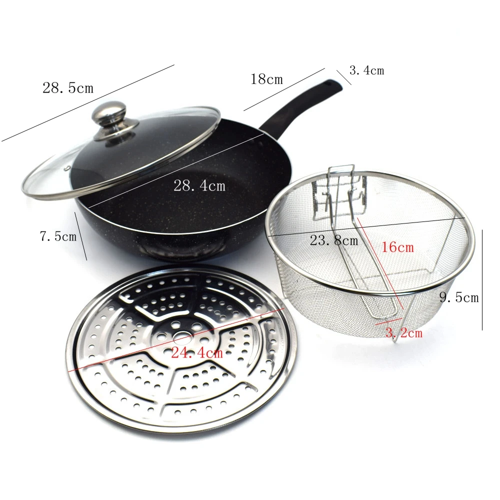 Медная круглая сковорода Sweettreats Индукционная корзина для жарки со стеклянной