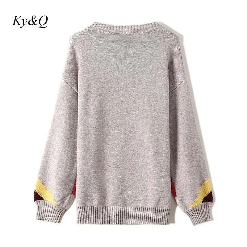 Женский пуловер с радужными полосками Hih Street свободный жаккардовый свитер