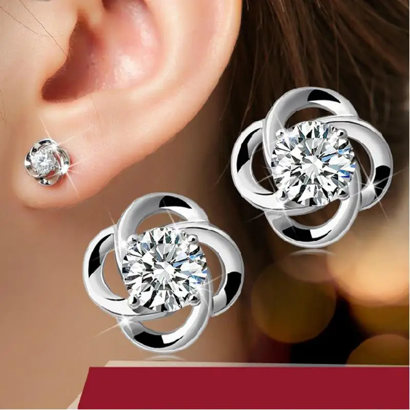 

Серьги-гвоздики женские с покрытием из серебра, с блестящими кристаллами