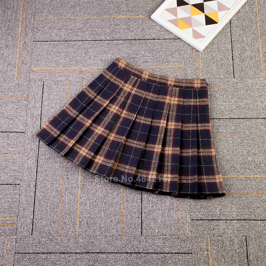 

Student Girls School Uniform Skirt with Safety Pants Elastic Plaid Pleated Skirt Winter Wool High Waist Women JK Suit Buttoms