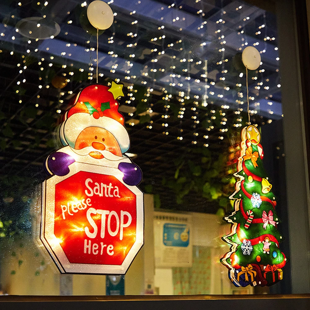 

Santa Claus Led Suction Cup Window Hanging Lights Christmas Decorative Atmosphere Scene Decor Festive Decorative Lights