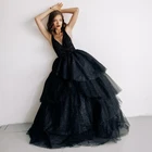 Женское ТРАПЕЦИЕВИДНОЕ вечернее платье, черное блестящее Тюлевое платье на молнии с V-образным вырезом и бусинами, 2022