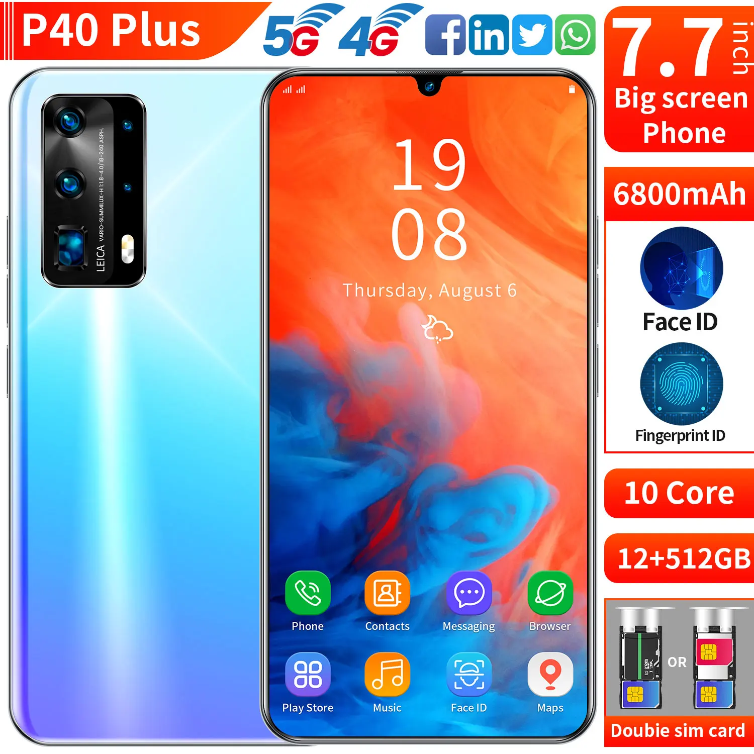 Tel&eacute;fono Inteligente 5G P40 Pro, pantalla de 7,5 pulgadas, 512GB + 12GB, SIM Dual, Bater&iacute;a grande de 6800mAh, c&aacute;mara HD de 16 + 32MP, 4G, 5G, 2021-1