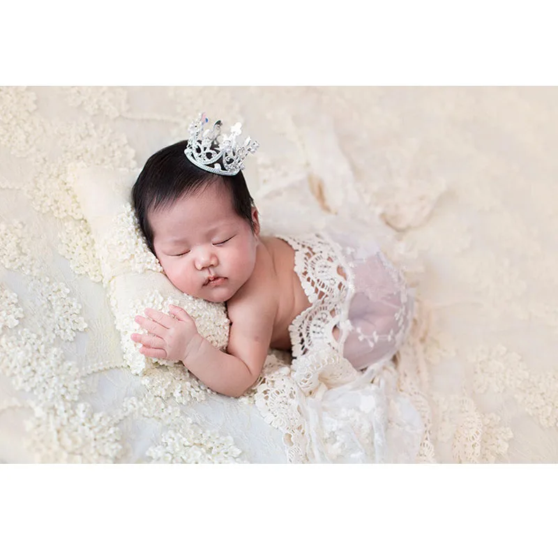 

HIKYMA Embroidered Lace Wrap Beige Princess Newborn Photography Props Infant Gauze Baby Photo Shooting accessories 30x175cm