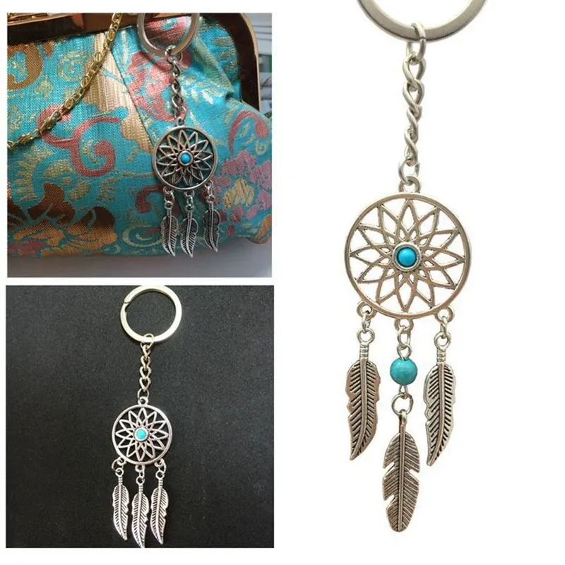Брелок для ключей серебристого цвета кольцо с перьями и кисточками в стиле Ловца