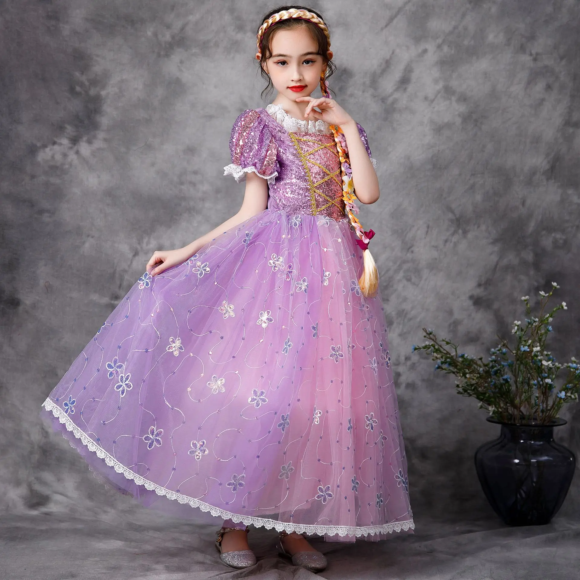 

Girls Rapunzel Dress Children Halloween Costumes Girl Sequins Rapunzel Cosplay Dress Kids Tangled Rapunzel Birthday Party Dress