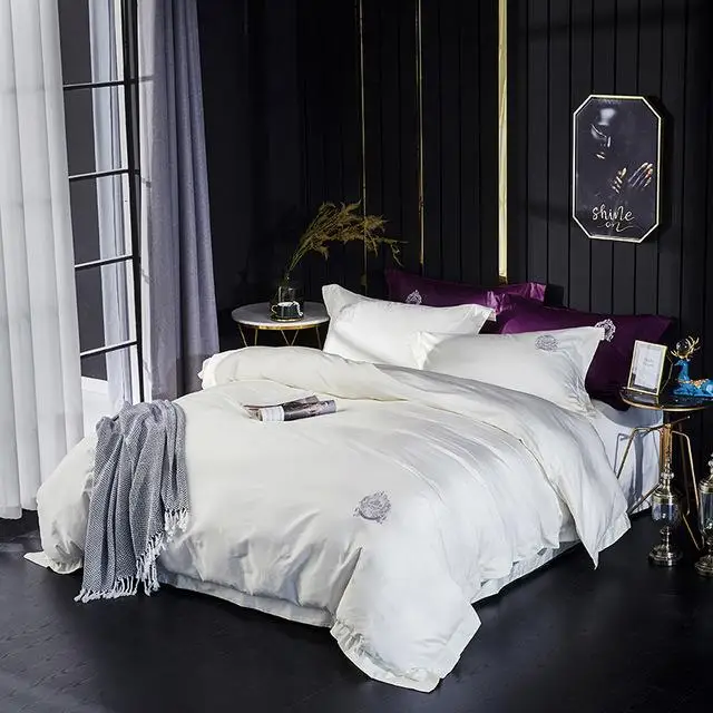 

Комплект постельного белья из египетского хлопка, белый комплект постельного белья с вышивкой, с пододеяльником и простыней, Премиум качество, размеры king/queen