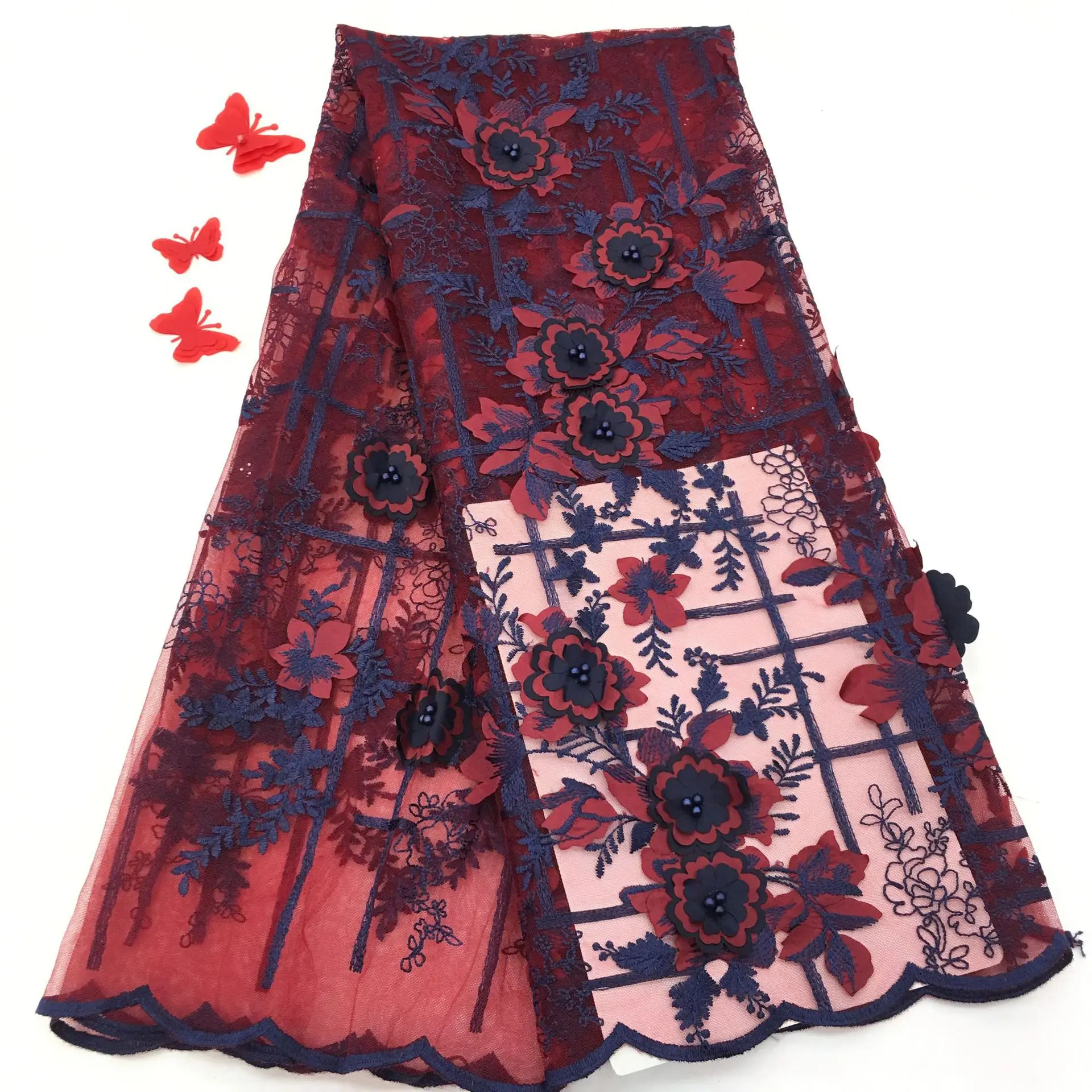 Последняя африканская 3D Цветочная кружевная ткань в нигерийском стиле полоса