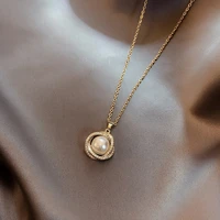 meyrroyu stainless steel gold color rhinestone flower pearl pandent necklaces for women 2021 trendy fashion party gift jewelry