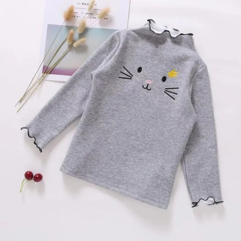 Baby Girl Sweater Cardigan Kids Sweatershirts Children Clothing Winter Autumn Sweater Tshirt Long Cartoon Cat Sweatershirt
