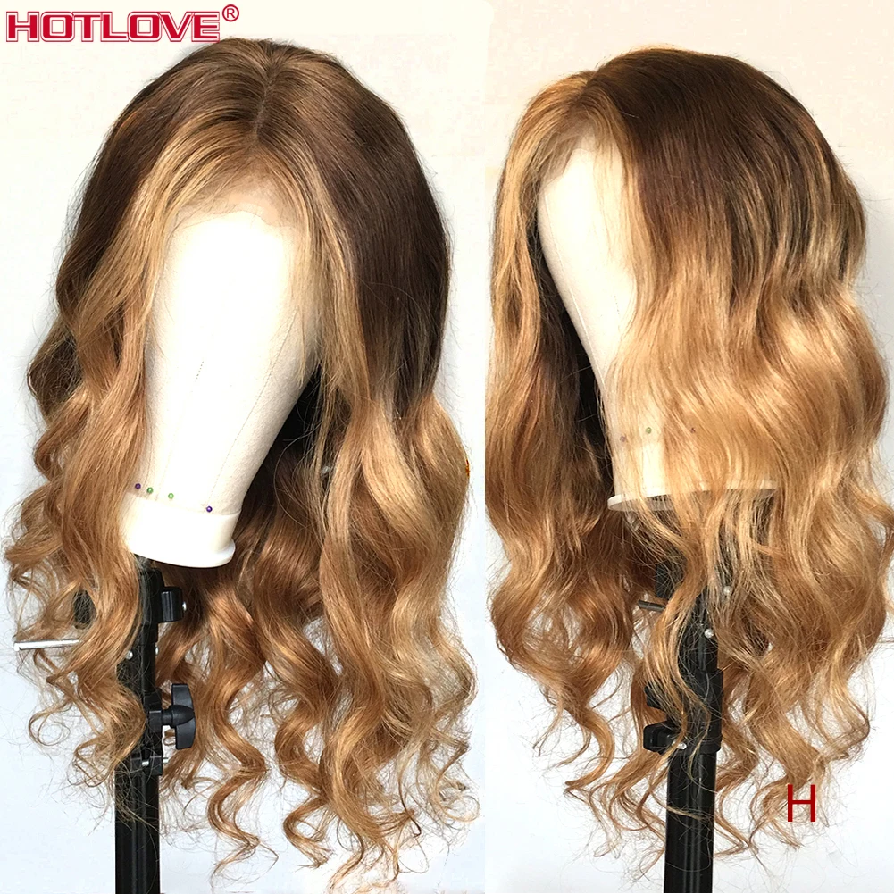 Body Wave Lace Front Human Hair Wigs Ombre 4/27 Blonde Highlights 13x1 Lace Front Wigs 150% Density Pre Plucked Baby Remy Hair