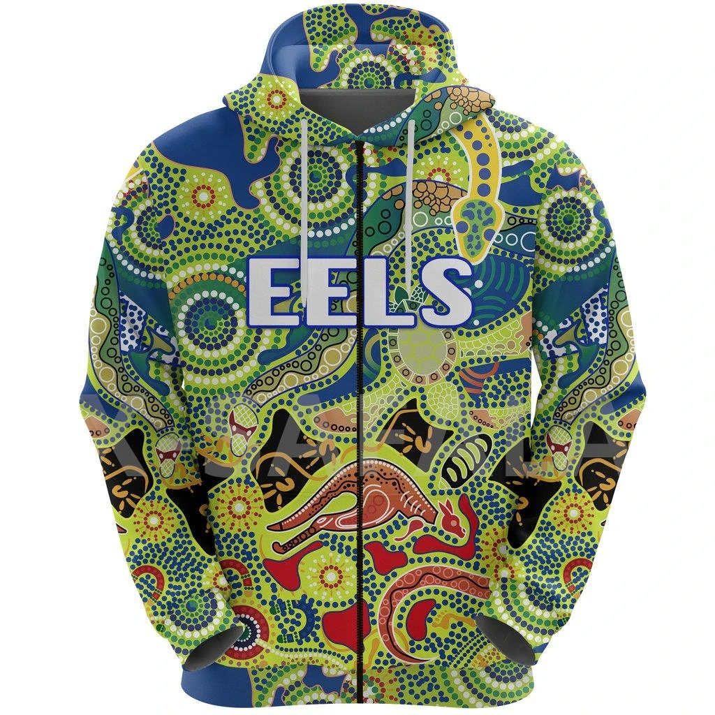 

Eels Indigenous Naidoc Day Tattoo 3D Printed Hoodie Man Women Harajuku Outwear Zipper Pullover Sweatshirt Casual Jacket L51