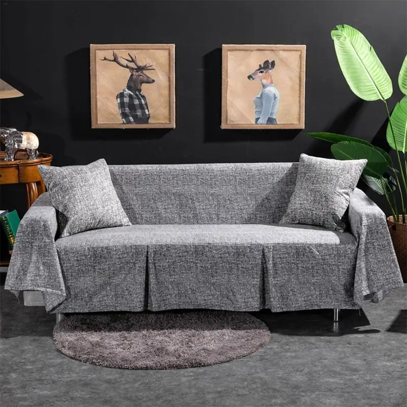 

Sofa Cover Towel Removable Full-Cover Soft Fabric Simple Gray Brown Removable Couch Recliner Slipcovers Protector Cover