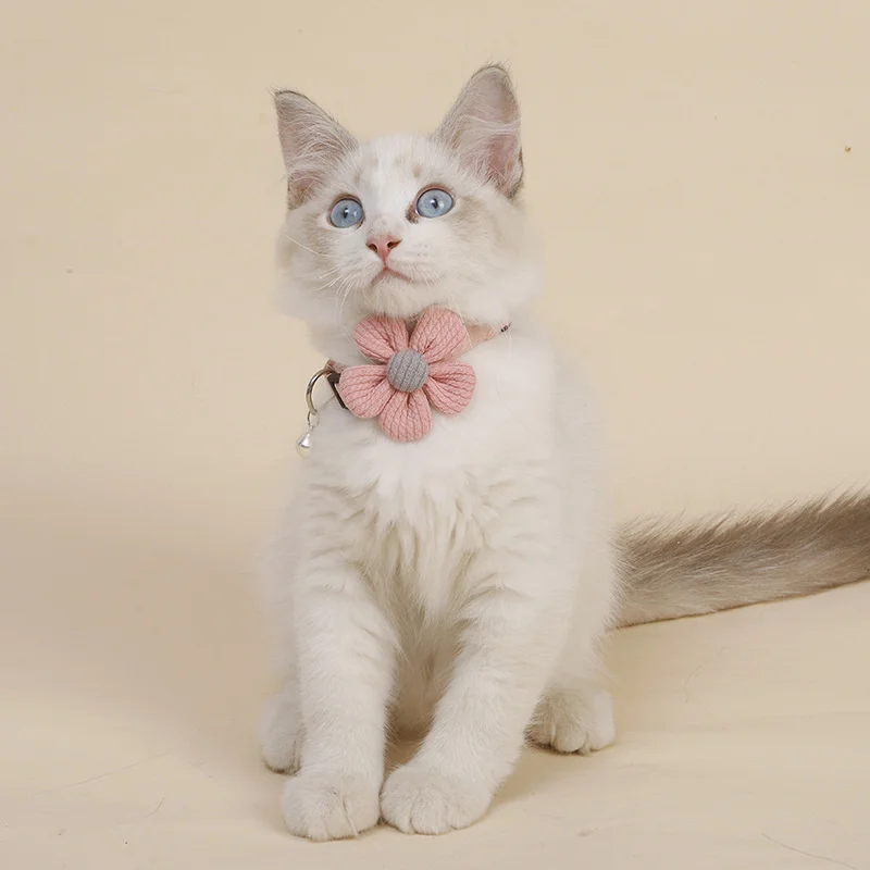 

pure cotton cat collar knitting flower pet collar with Bell cat collar