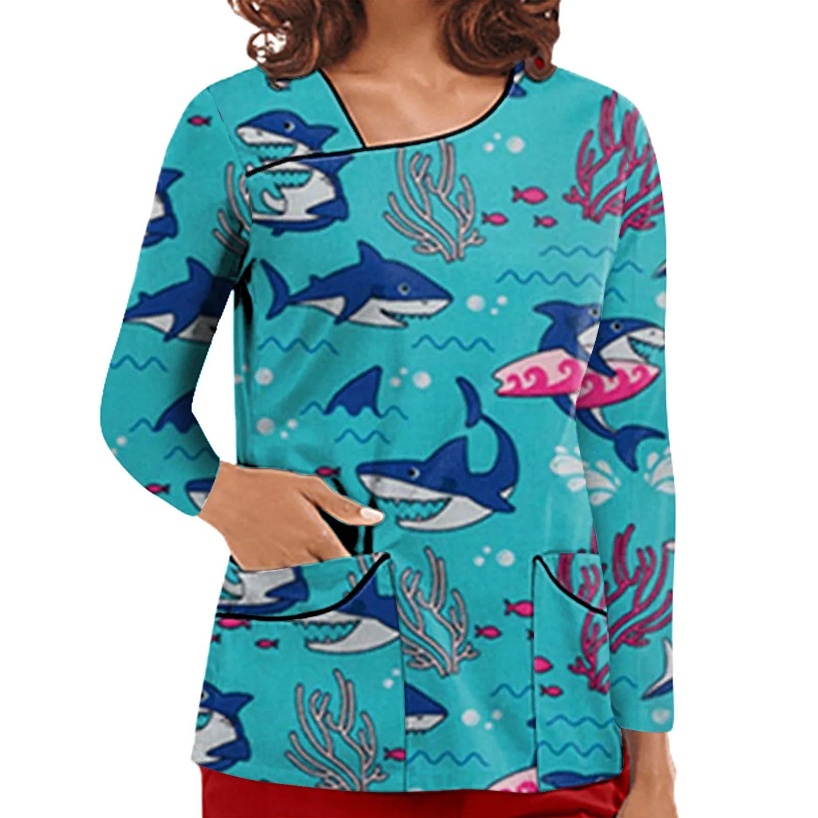 Модная униформа медсестры с V-образным вырезом и длинным рукавом осенне-зимняя