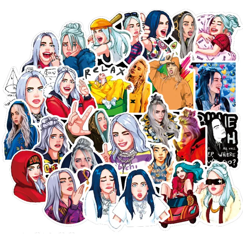 50 шт. упаковка Billie Eilish мультфильм стикер водонепроницаемый чемодан DIY ноутбук гитара игрушка для скейтборда прекрасный стикер s