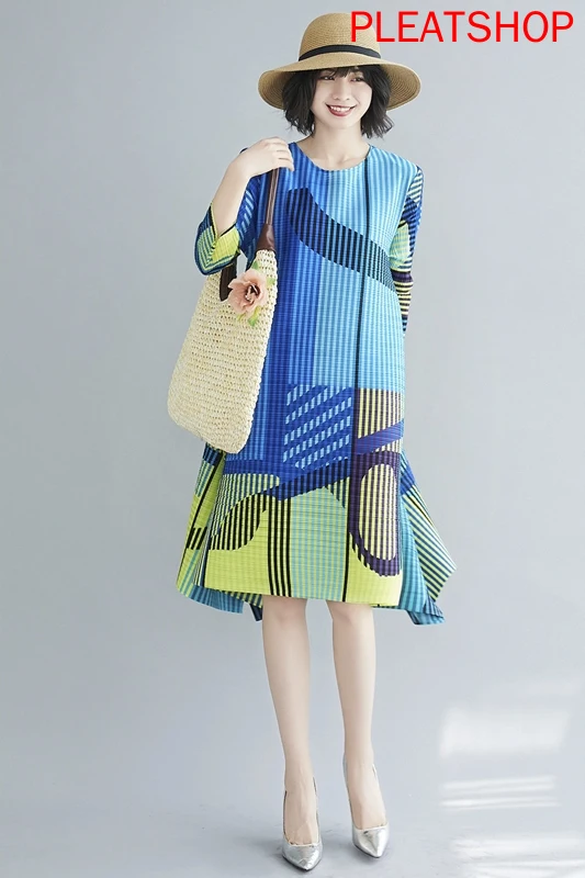 

Elegant Large-Size Dress Miyake Pleated Summer Slimming Immortal Elegant Dresses Women's Mid-Length Pleats Vestidos Shein