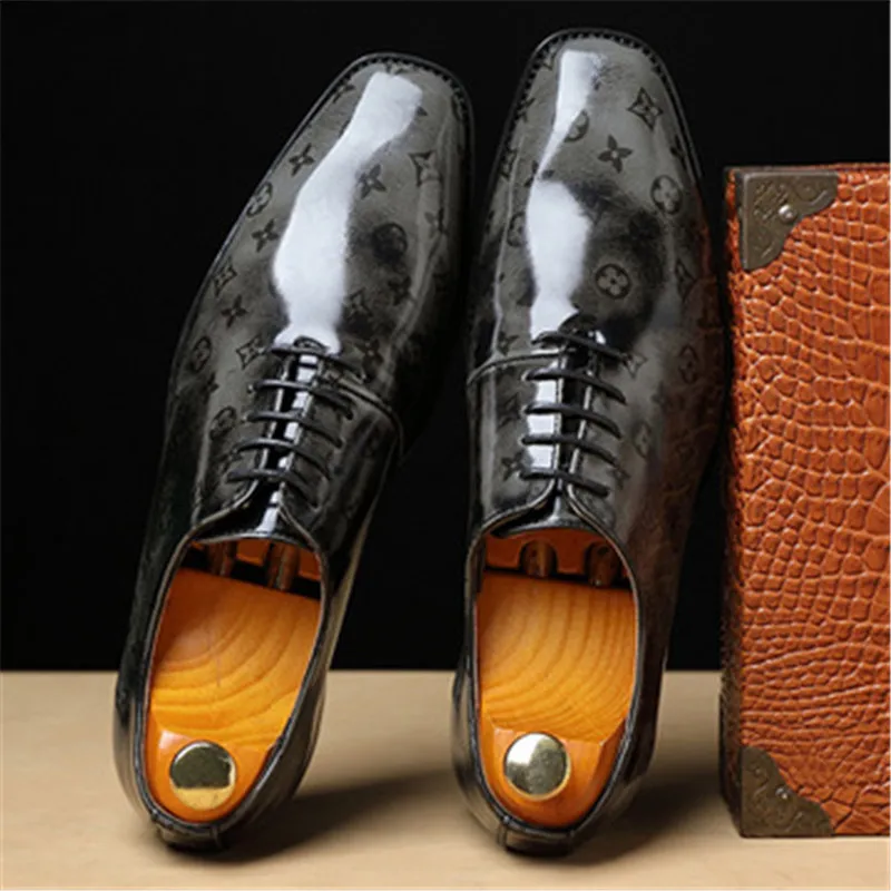 Туфли мужские из лакированной кожи роскошный брендовый дизайн заостренный носок