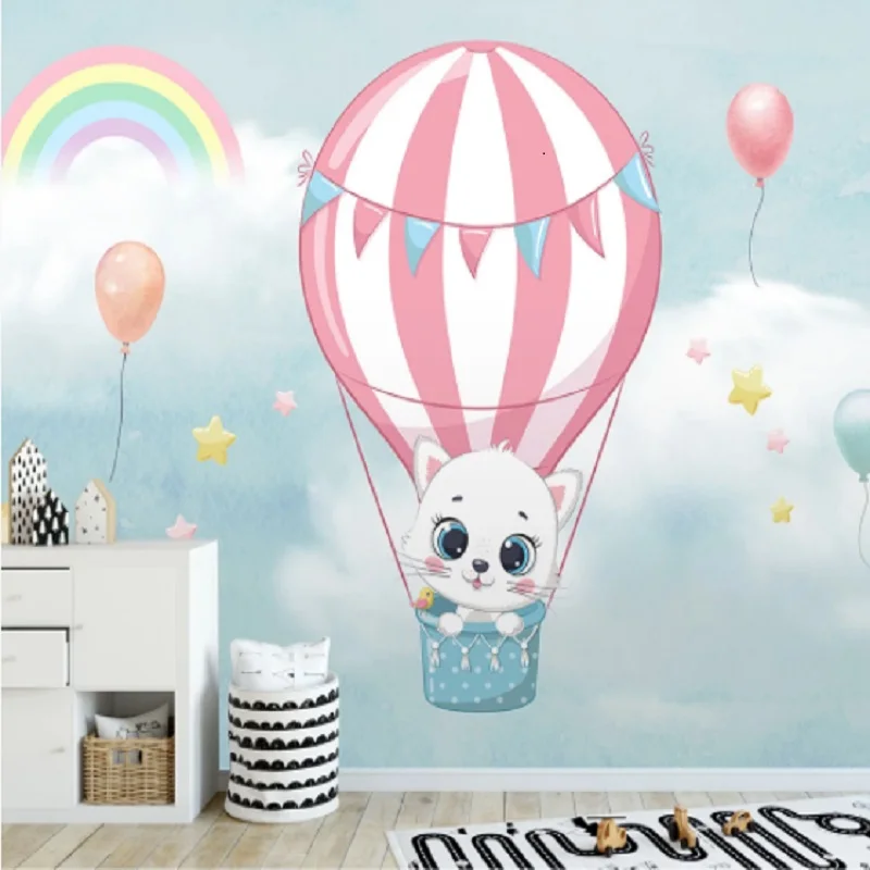 8D Papel Mura воздушный шар Кот Радуга облако 3d настенная роспись для детской комнаты