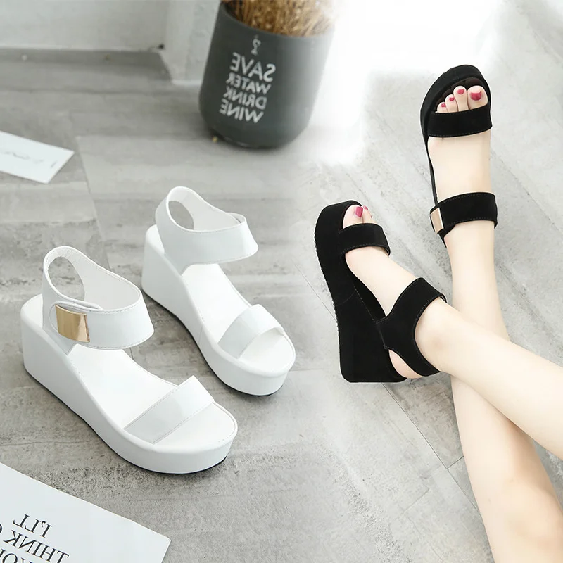 

2021 New Summer Sandals Women's Simple Muffins With Thick Bottom Slope Roman Sandals And Slippers Non-slip For Girl