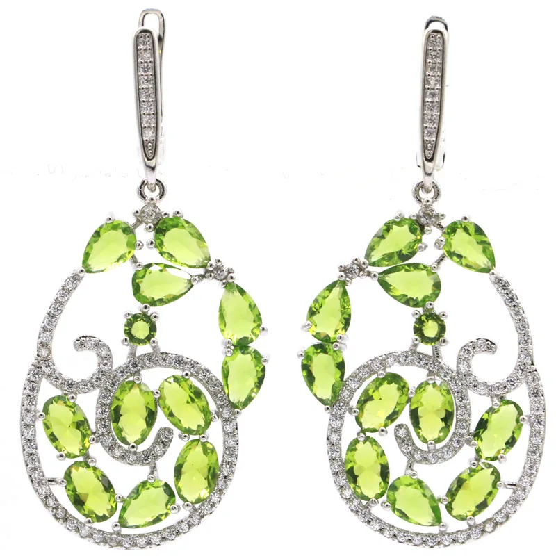 

Женские серебряные серьги SheCrown, очаровательные свадебные серьги с зеленым Перидотом и белым кубическим цирконием, 44 х20 мм