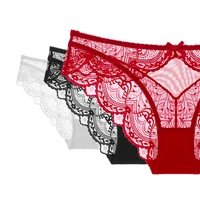 3pcs low rise womens panties set female sexy briefs lace transparent mesh underwear for women embroidery plus size red lingerie